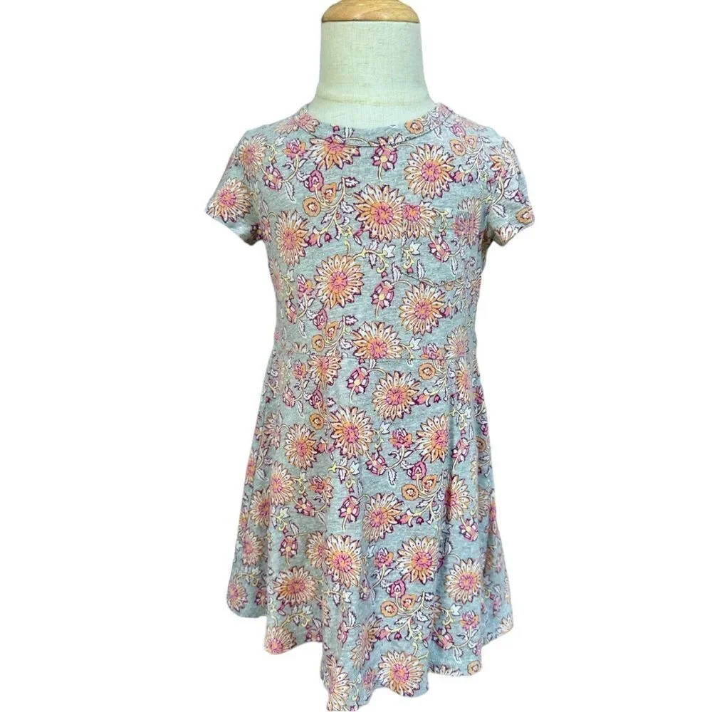 Gap Kids Girls Short Sleeve Gray Floral Print Lightweight Pocket Dress. XS. 4-5.